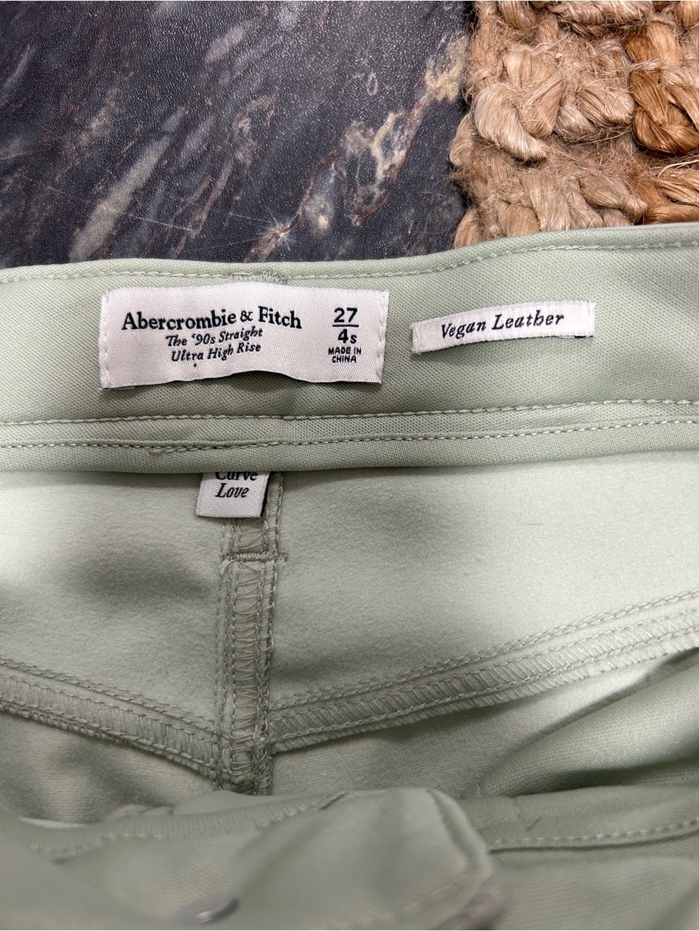 Abercrombie & Fitch Light Sage vegan Leather curved love  90s Straight leg Jeans - Picture 2 of 4